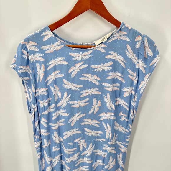 LOFT Soft Blue Butterfly Flutter Sleeve Midi Dress // 12 - Picture 7 of 12